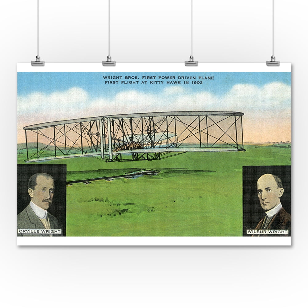 Kitty Hawk, North Carolina View of Wright Bros and Plane in 1903 (36x54 Giclee Gallery Print