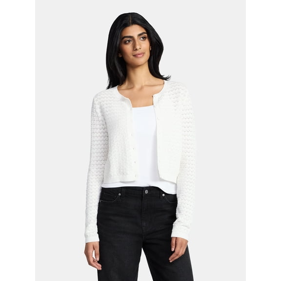Madden NYC Women's Cotton Crochet Sweater Cardigan, Sizes XXS-XXL