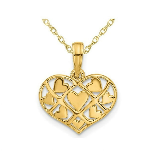 14K Yellow Gold Hearts in Heart Charm Pendant Necklace with Chain
