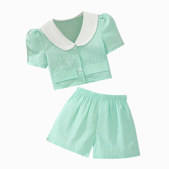 Ymyiu Girl Summer Holiday Outfit Girls Summer Outfits 2Pcs Kids Clothes Girls Tops T-Shirts and Casual Short Sets Size 7-8 Years(Mint Green, 7-8 Years)