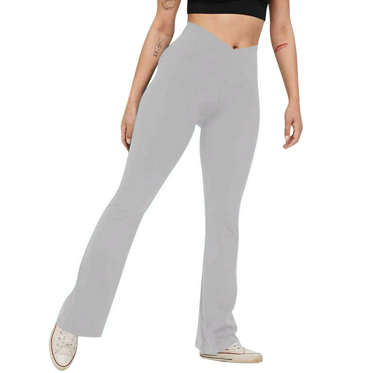 BEBUTTON Women's 2023 Summer Casual Bootcut Yoga Pants Workout High Waisted  Dance Leggings Light Gray S 