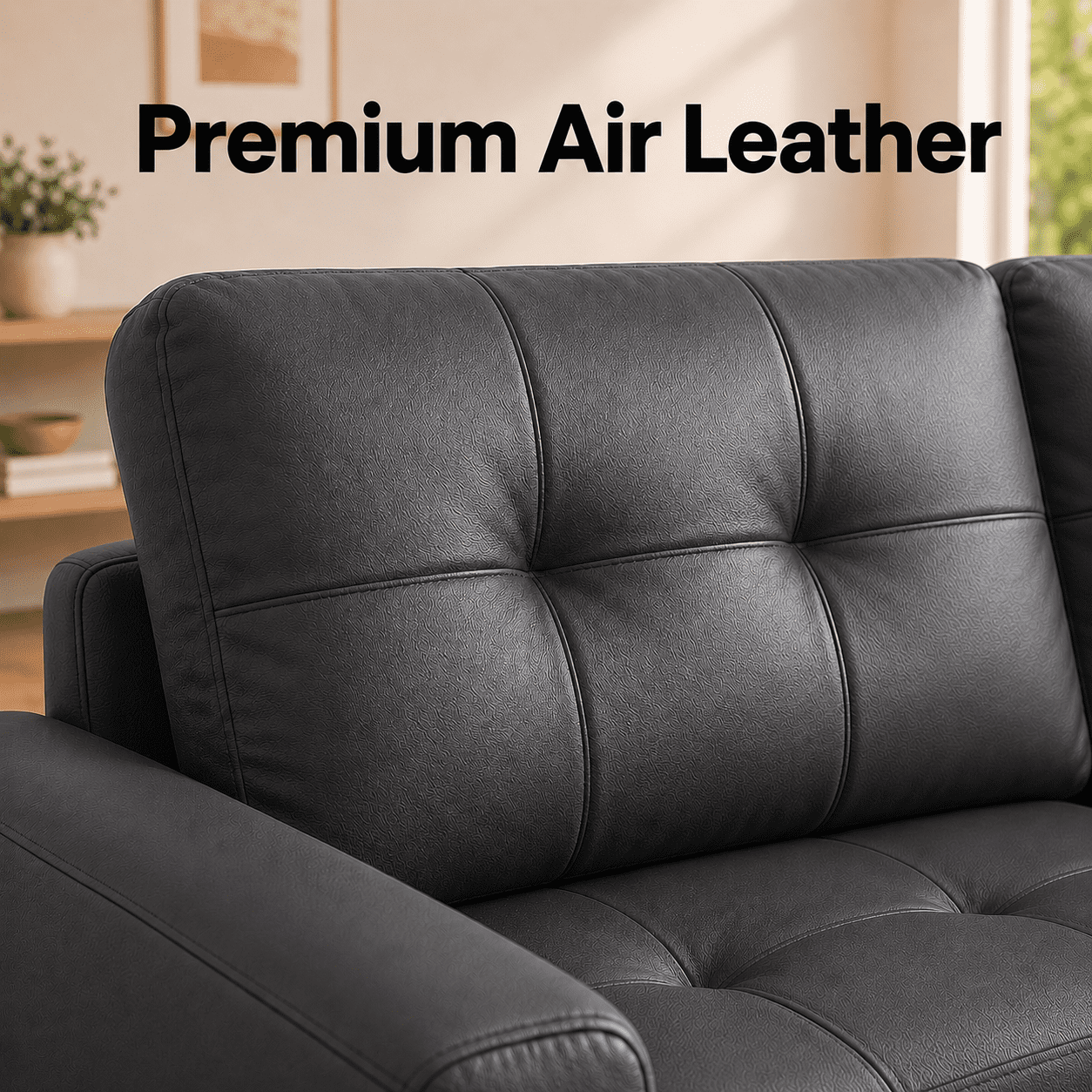 2-in-1 Pull-Out Sleeper Sofa Bed with Hidden Storage, Premium Air Leather Couch for Small Spaces, Apartments & Living Rooms, Dark Gray