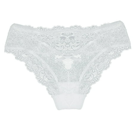 

LBECLEY Wet Look Lingerie for Women Open Crotch Lace Crochet for Women Panty Underwear Lace-Up Hollow Panties Out Womens Xmas Lingerie White L