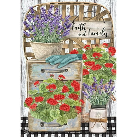 Briarwood Lane Faith and Family Farmhouse Garden Flag  12.5  x 18 Bring the three things you love most together  faith  family and gardening together in this simple yet beautiful garden flag! Key Product Features 100% All-Weather polyester for exceptional fade resistance. Single sided text; vibrant double sided image. Sewn in sleeve fits all standard garden flag stands (stand not included). This Briarwood Lane Garden Flag is sure to add color with its outstanding Briarwood Lane craftsmanship and its Briarwood Lane original design!