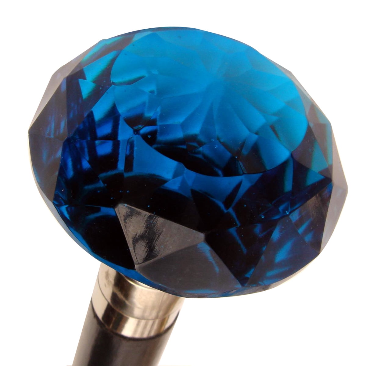 COBALT BLUE CUT GLASS KNOB CARNIVAL WALKING STICK CANE