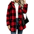thumbnail image 2 of Livrdious Women's Plaid Fleece Jacket with Hood, Long Sleeve Button Front Fall Jacket, Relaxed Fit Shacket with Pockets, 2 of 6