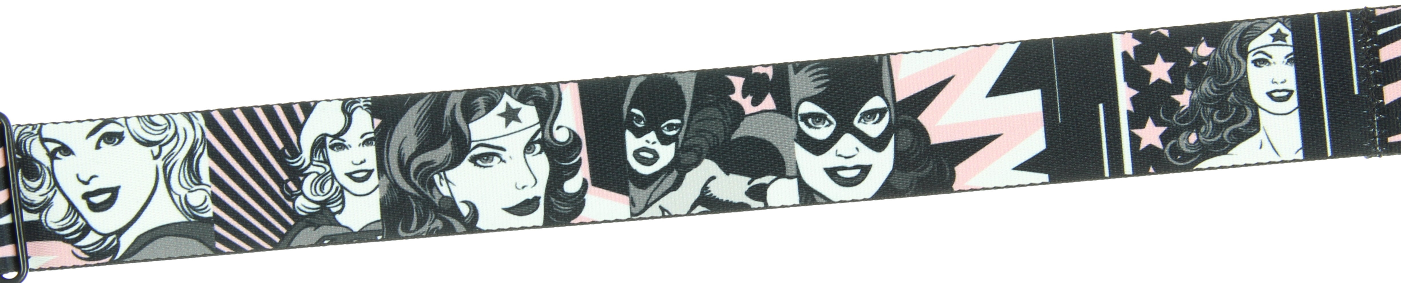 DC Comics Guitar Strap, Batgirl Wonder Woman Supergirl Retro Panels Black Pink White, 2 Inches Wide