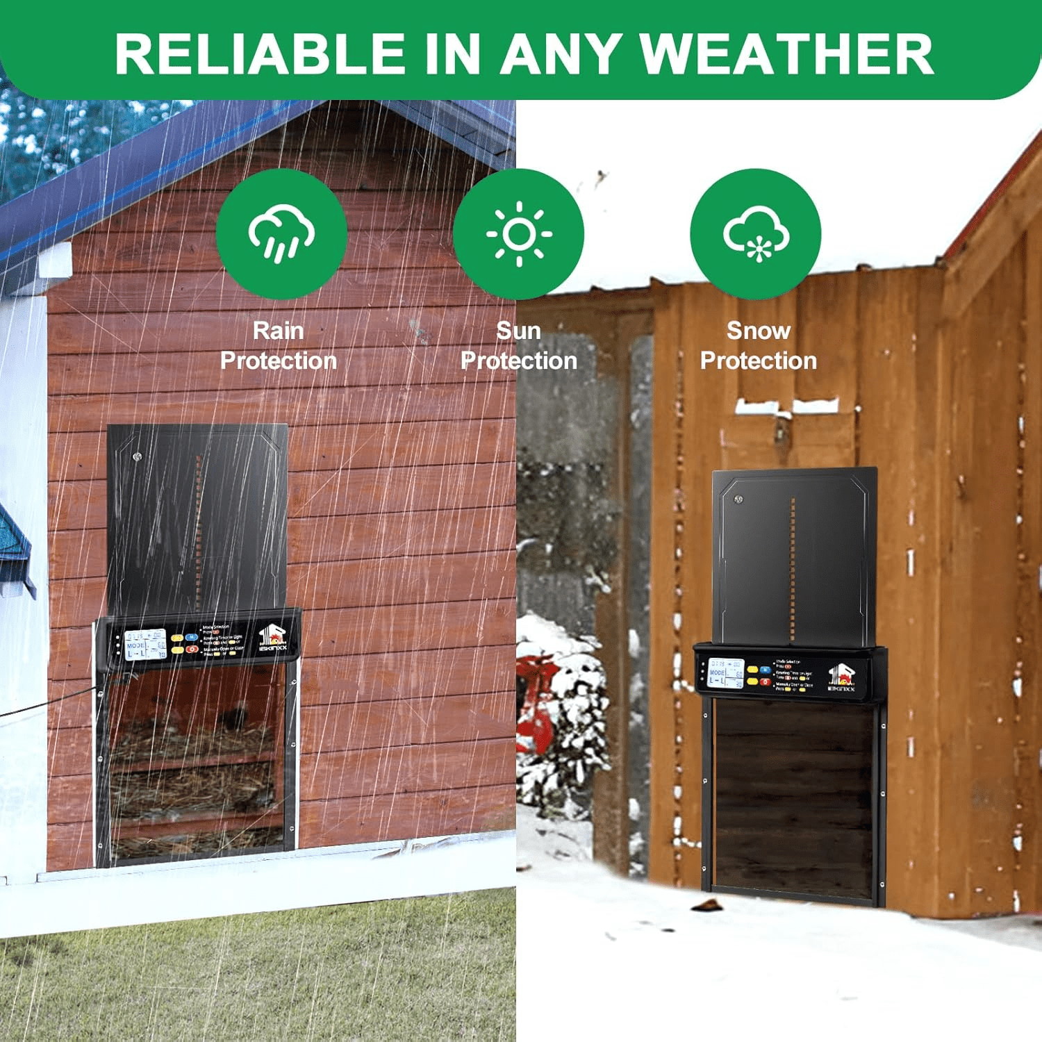 Automatic Chicken Coop Door Solar Powered with Timer, Light Sensor, Remote Control, LCD Display, Aluminum Alloy 4 Auto Modes Wide Chicken House Door, Anti-Pinch, Weatherproof, USB Backup, Black
