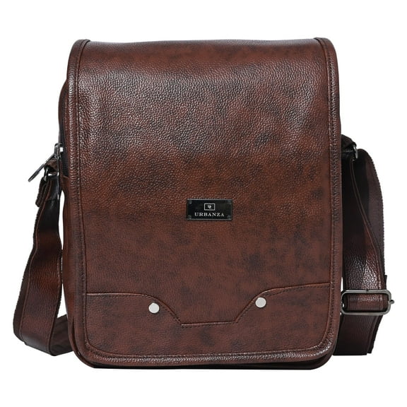 URBANZA Leather Sling Shoulder Crossbody Bag Man Purse Messenger Bags for Men Women Outdoor Travel Business Handmade -, Tan, L-9 x W x 4 H-10.5 inch.