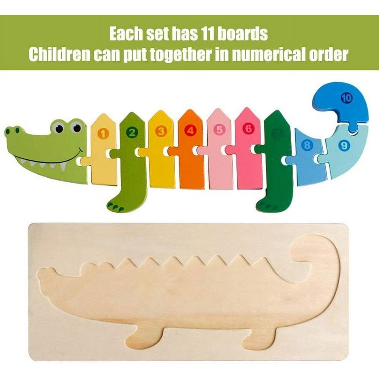 Ludlz Wooden Jigsaw Puzzles for Kids, Animal Number Block Puzzles,  Educational Toys for 3,4,5,6 Years Old Boys and Girls 