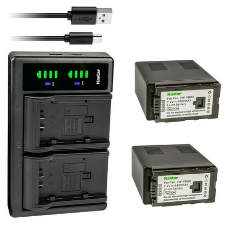 Kastar 2-Pack VW-VBG6 Battery and LTD2 USB Charger Replacement for Panasonic VW-VBG6GK VW-VBG6GK VW-VBG6PPK CGA-E625 AG-HMC73MC AG-HMC80 AG-HMC83MC AG-HMC150 AG-HMC151E AG-HMC153MC Camera