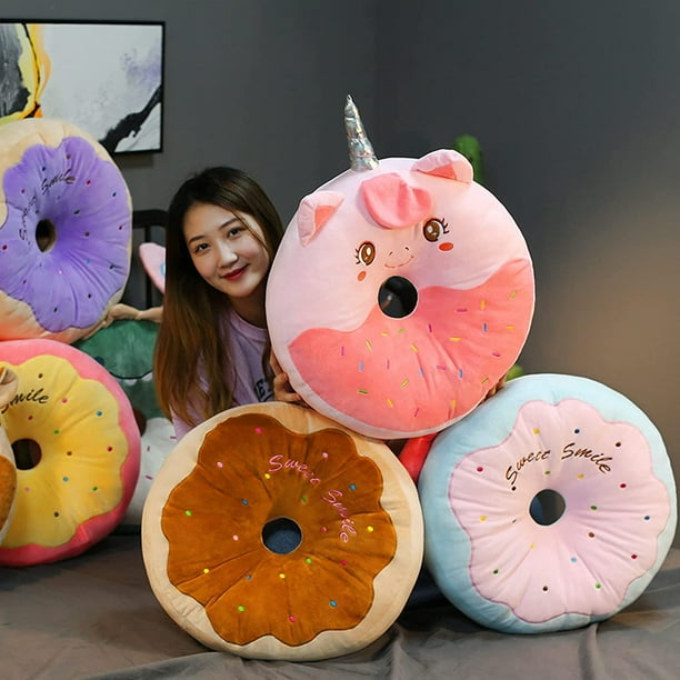 35 cm cartoon animal dinosaur rabbit unicorn cute donut shaped cushion plush pillow child adult gift blue pink donut cushion