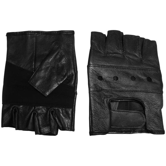 N'Ice Caps Mens Adults 100% Genuine Leather Biker Fingerless Black Gloves Vented Air Holes Male