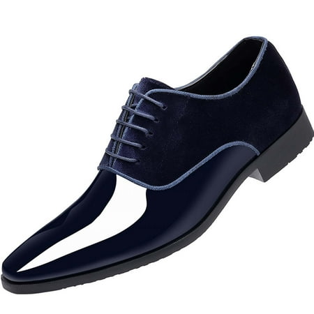 Miluxas Men s Vintage High Gloss Dress Shoes Clearance Patent Leather Suede Oxford formal Business Suit Tuxedo Shoes Dark Blue 7(41)
