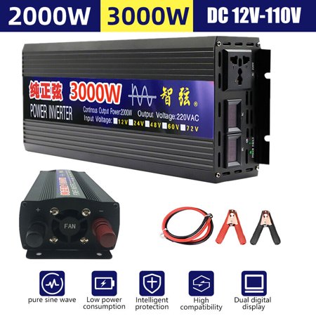 MDHAND 1000W/2000W/3000W Peak Car Power Inverter Pure Sine Wave DC 12V to AC 110V RV Car Converter Pure Sine Wave Inverter