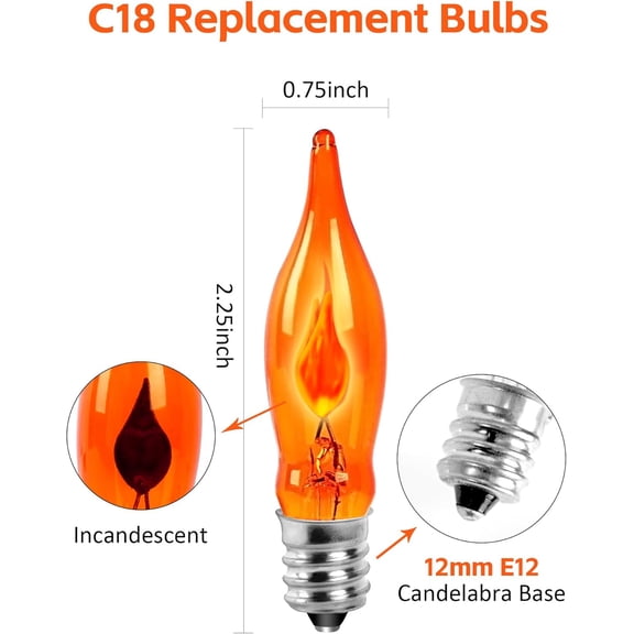 OTGFRF-Christmas Orange Flicker Flame Light Bulbs, C18 LED Replacement, 1 Watt E12 Candelabra Base, Flickering Flame Night Bulbs for Xmas Tree Outdoor String Lights Window Candles Chandeliers Decor,