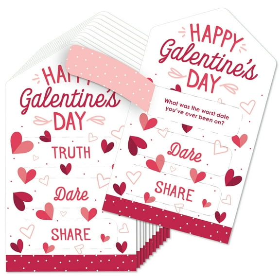 Big Dot of Happiness Happy Galentine's Day - Valentine's Day Party Game Pickle Cards - Truth, Dare, Share Pull Tabs - Set of 12