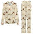 thumbnail image 5 of Beige Christmas Bow Womens Pyjamas Set Button Up Pyjamas Womens with Long Sleeve Top And Wide Leg Pants V-neck Loungewear Sets, 5 of 9