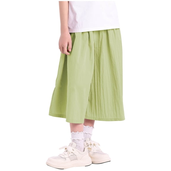 WRKEKC Girls Skirt Pants Capri Flowy Culotte Solid Thin Casual Cropped Summer Trouser Shorts 7-15 Years