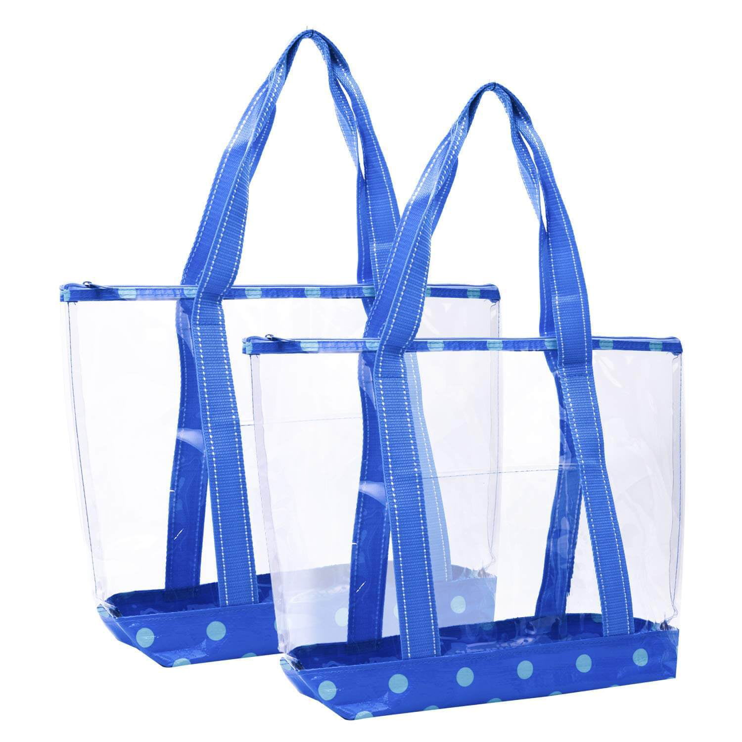 Summer Waterproof PVC Beach Bag Transparent Tote Bag Clear Stadium Bag for Women Girls Kids Blue