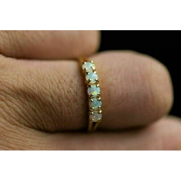 2Ct Round Simulated Fire Opal Half Eternity Women's Band Ring 14K Yellow Gold Plated