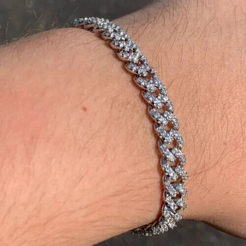 10Ct Round Cut Lab-Created Diamond Men's Tennis Bracelet 8" 14k White Gold Plated