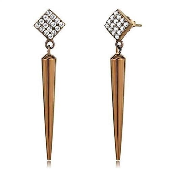 Alamode TK3158 Women IP Coffee Light Stainless Steel Earrings with AAA Grade CZ in Clear