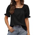 thumbnail image 1 of Camiseta de manga soplada para mujer, color puro, suelta, suave, agradable a la piel, blusa de manga corta de moda para trabajo de oficina al aire libre, 1 of 6