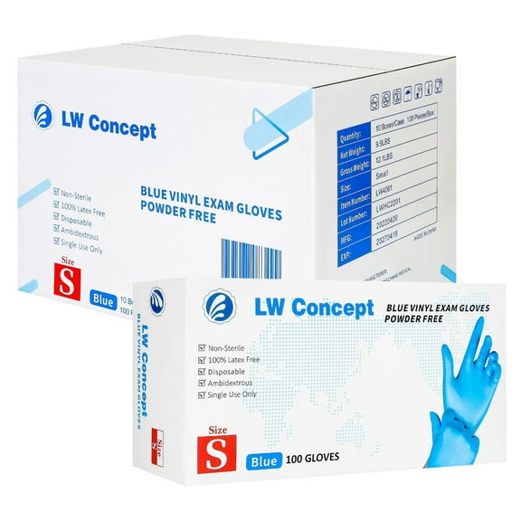 Disposable Vinyl Gloves Powder Free, Blue, Non-Medical Use (Case of 1000) - Small