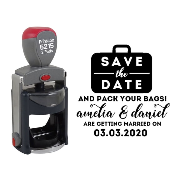 Printtoo Personalized Black Self Inking Save The Date Rubber Heavy Duty Stamp Getting Married Round Custom Stamper-45 mm