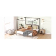 Bed Frame King Size Canopy Platform Bed with Headboard and Support Legs, Grey Wash