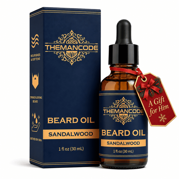 THEMANCODE Beard Oil for Men, Nourishes & Softens Beard, Lightweight Oil with Sandalwood Scent, Daily Care, Christmas Stocking Stuffer, 1 fl oz