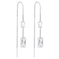 thumbnail image 4 of Glowing Clear Cubic Zirconia Rectangles Sterling Silver Chain Threader Earrings, 4 of 5