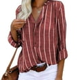 thumbnail image 3 of Blouses Button-Down Shirts for Women Long Sleeve Autumn And Winter Casual Loose Print Striped V-neck Shirt Tops, 3 of 6