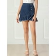 thumbnail image 5 of INSPIRE CHIC Women's Denim Skirt High Waist Ruffle Trim Irregular Hem Button Decor Mini Skirt L Blue, 5 of 6