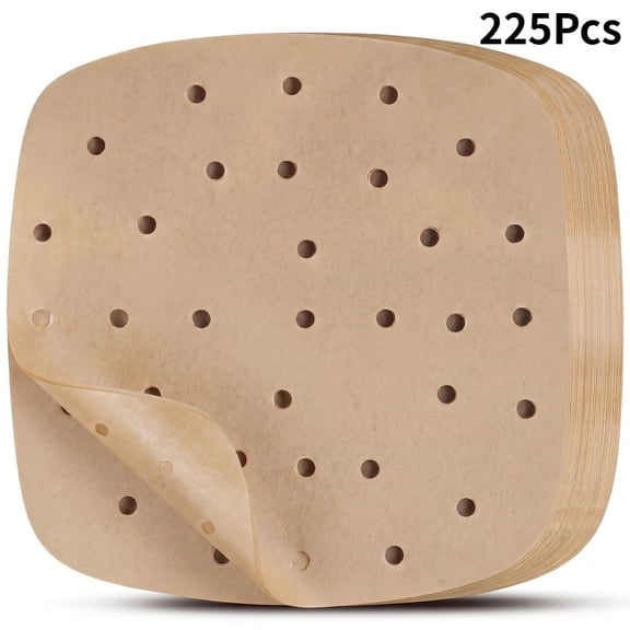 225PCS 8.5" Square Air Fryer Parchment Paper Liners, Perforated Non-Stick Baking Paper for Air Fryer Basket, Oven, Steamer & Cooking, Quick Airflow Easy Clean Up