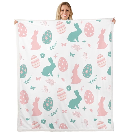 Erosebridal Animal Rabbit Fleece Blanket 90x90,Cute Easter Egg Throw Blanket for Couch,Pink Blue