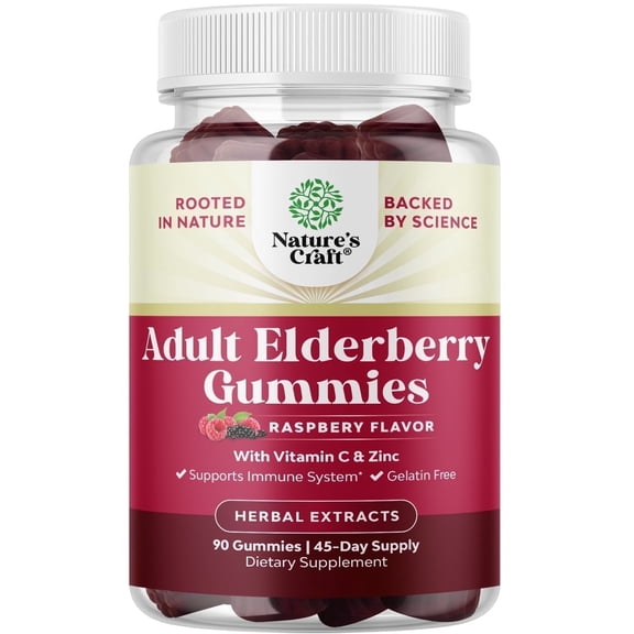 Elderberry Vitamin C and Zinc Gummies - Advanced Immune Booster Sambucus Elderberry Gummies for Adults - Super Antioxidants Supplement Immunity Vegan Halal Black Gummy 90ct