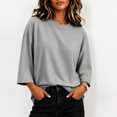 thumbnail image 2 of Hurxie Womens T-Shirt Casual 3/4 Sleeve Boxy Tops Loose Fit Crew Neck Basic Shirts Gray,L, 2 of 7