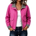 thumbnail image 2 of Mifsaly Womens Bomber Jackets Zip Up Collared Plaid Lining Windbreaker Jacket Fall Winter Windproof Comfort Daily Wear Outdoor Activity Work Office Casual Outfits Hot Pink,S, 2 of 5