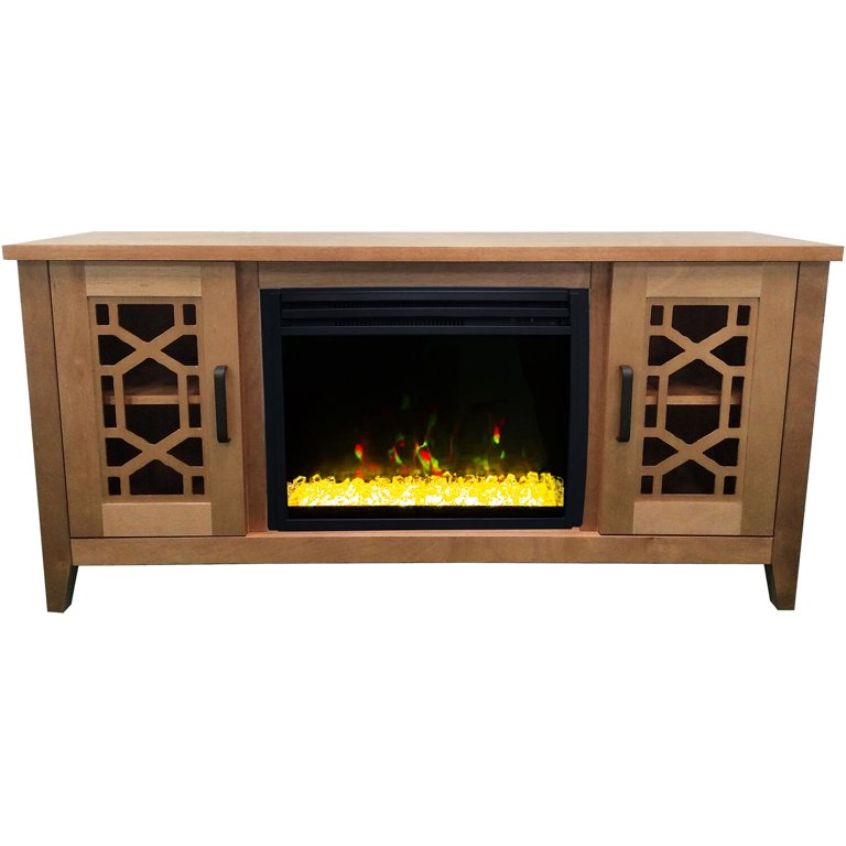 Cambridge 56-in. Stardust Mid-Century Modern Electric Fireplace with Deep  Multi-color Crystal Insert, Natural Wood - Walmart.com