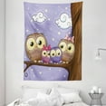 thumbnail image 1 of Kids Tapestry, Cartoon Style Owl Bird Family Mother Father Daughter Son Sitting on a Branch, Wall Hanging for Bedroom Living Room Dorm Decor, 60W X 80L Inches, Brown and Lavander, by Ambesonne, 1 of 2