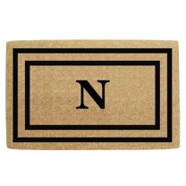 Heavy Duty Coir Door Mat Thin Double Picture Frame, Monogram N - Black 22" x 36"