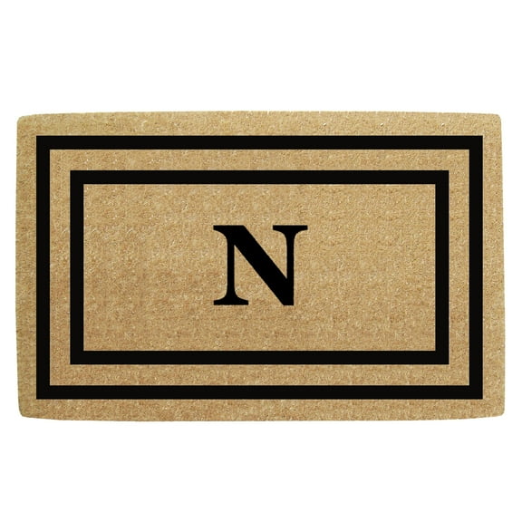 Heavy Duty Coir Door Mat Thin Double Picture Frame, Monogram N - Black 30" x 48"