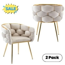 Tcbosik Velvet Fabric Upholstered Chairs Set of 2, Modern Vanity Armchair with Gold Metal Legs, Comfy Vanity Chair for Home Office, Living Room, Bedroom, Beige