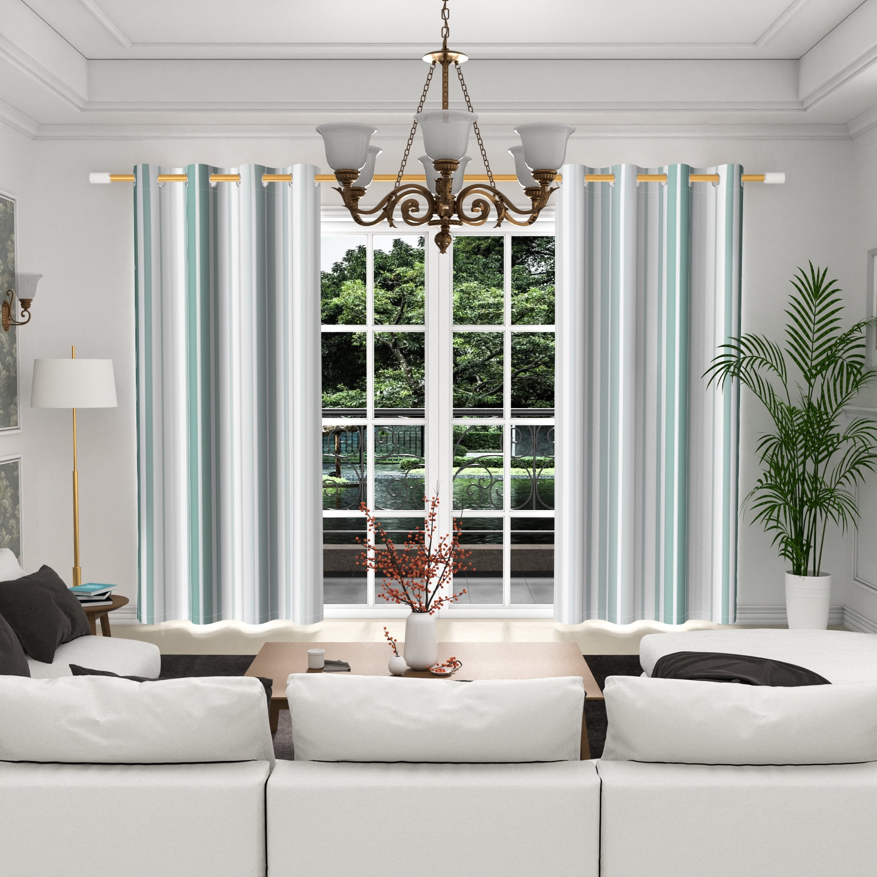 Lfeey Blackout Curtains 84 inches Long, Striped Printed Curtains for Bedroom, Insulated Lined, 42x84 inch, Loden Green, 2 Panels