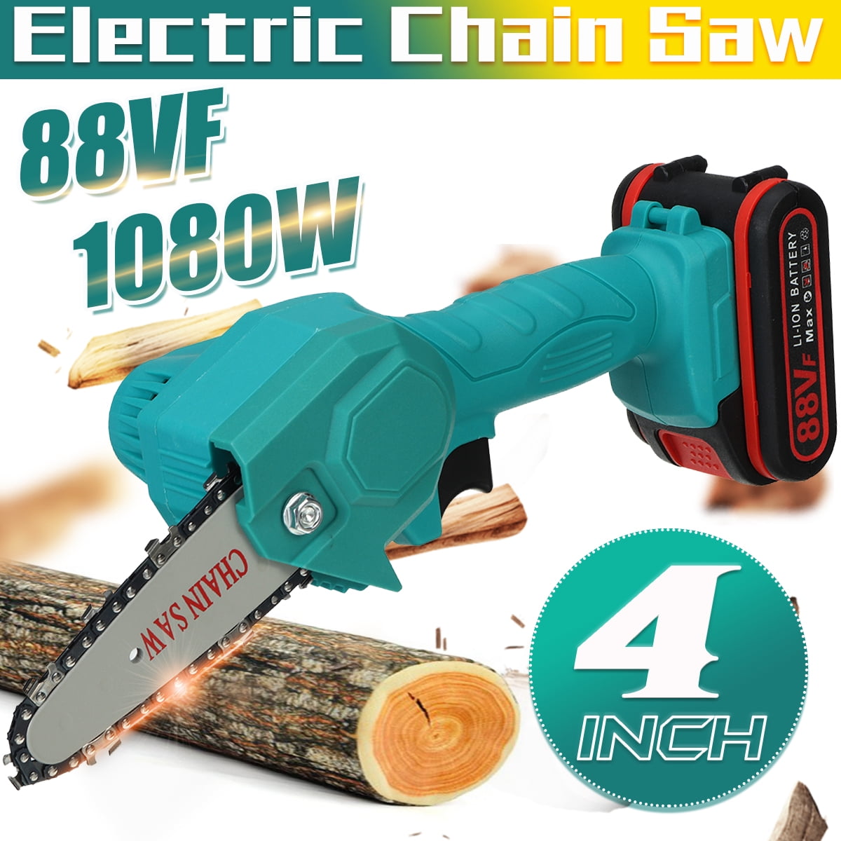 1080W 88V Cordless Mini One-Hand Saw Woodworking Electric Chain Saw Wood Cutter 
