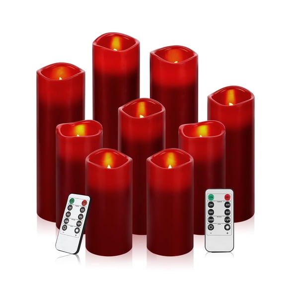 Set de 9 velas sin llama Vinkor Burgundy con mando a distancia