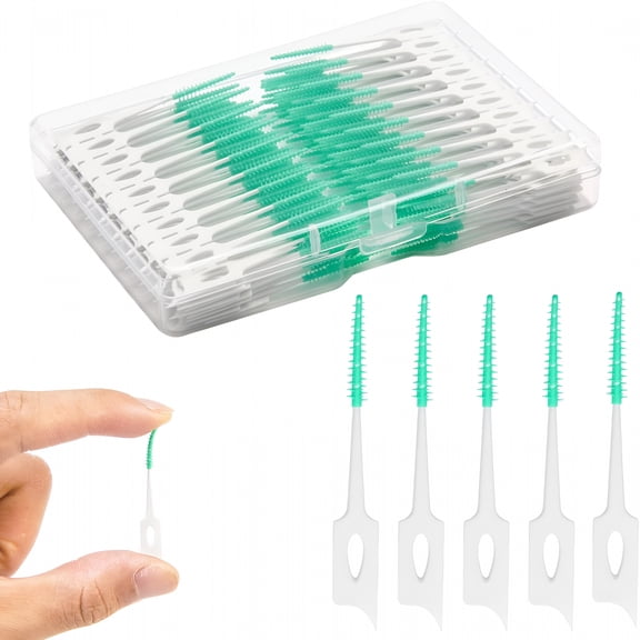 BPPEG Dental Floss Picks, 200 Count, Soft Rubber Brush Head, Interdental Brushes with Convenient Carry Case, Dual-Ended Toothpick Travel Teeth Cleaning Tools (Green)