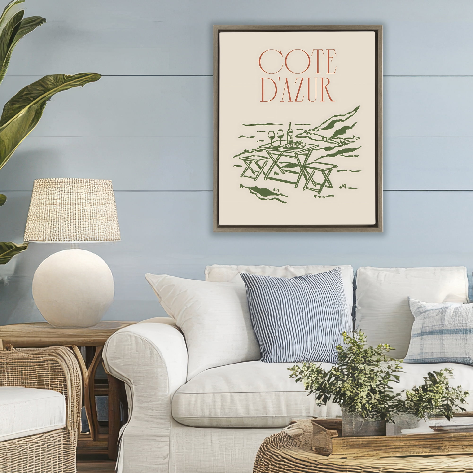 Stupell Industries Seaside Wine Picnic Brown Framed Floater Canvas Wall Art, design by The Prints Vibe